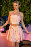 Blush 2 Piece A Line Floral Mini Prom Dress