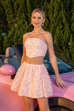 Blush 2 Piece A Line Floral Mini Prom Dress