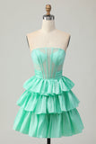 Sparkly Red Ruffled Corset A Line Short Prom Dress with Bow