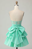 Sparkly Red Ruffled Corset A Line Short Prom Dress with Bow