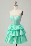 Sparkly Red Ruffled Corset A Line Short Prom Dress with Bow