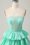 Sparkly Red Ruffled Corset A Line Short Prom Dress with Bow