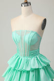 Sparkly Red Ruffled Corset A Line Short Prom Dress with Bow