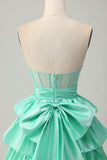 Sparkly Red Ruffled Corset A Line Short Prom Dress with Bow