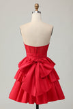 Sparkly Red Ruffled Corset A Line Short Prom Dress with Bow
