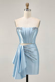 Sparkly Blue Tight Corset Short Cocktail Dress with Ruffles