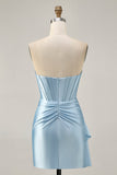 Sparkly Blue Tight Corset Short Cocktail Dress with Ruffles