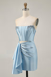 Sparkly Blue Tight Corset Short Cocktail Dress with Ruffles