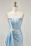 Sparkly Blue Tight Corset Short Cocktail Dress with Ruffles