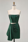 Sparkly Dark Green Corset Tight Short Cocktail Dress with Sash