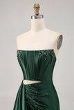 Sparkly Dark Green Corset Tight Short Cocktail Dress with Sash