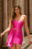 Sparkly Fuchsia Strapless Corset Tight Short Cocktail Dress with Beading