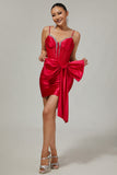 Sparkly Beaded Red Tight Corset Short Prom Dress with Bow