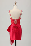Sparkly Beaded Red Tight Corset Short Prom Dress with Bow