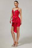 Sparkly Beaded Red Tight Corset Short Prom Dress with Bow