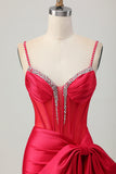 Sparkly Beaded Red Tight Corset Short Prom Dress with Bow