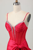 Sparkly Beaded Red Tight Corset Short Prom Dress with Bow