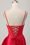 Sparkly Beaded Red Tight Corset Short Prom Dress with Bow