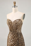 Sparkly Khaki Leopard Printed Tight Sequin Short Cocktail Dress