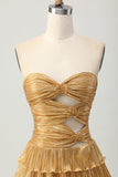 Golden Sweetheart Short Metallic Keyhole Tiered Prom Dress