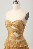 Golden Sweetheart Short Metallic Keyhole Tiered Prom Dress