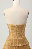 Golden Sweetheart Short Metallic Keyhole Tiered Prom Dress