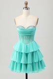 Sparkly Green Corset Ruffled Sweetheart Short Prom Dress with Ruffles