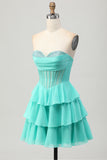 Sparkly Green Corset Ruffled Sweetheart Short Prom Dress with Ruffles
