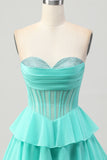Sparkly Green Corset Ruffled Sweetheart Short Prom Dress with Ruffles