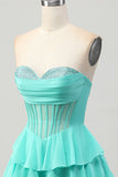 Sparkly Green Corset Ruffled Sweetheart Short Prom Dress with Ruffles