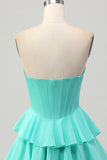 Sparkly Green Corset Ruffled Sweetheart Short Prom Dress with Ruffles