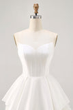 White Strapless Tiered Short Corset Prom Dress with Lace