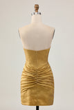 Sparkly Golden Tight Strapless Short Cocktail Dress with Beading