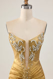 Sparkly Golden Tight Strapless Short Cocktail Dress with Beading