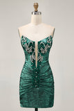 Sparkly Grey Green Strapless Tight Short Cocktail Dress with Beading