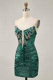 Sparkly Grey Green Strapless Tight Short Cocktail Dress with Beading
