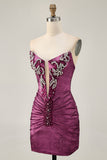 Sparkly Grey Green Strapless Tight Short Cocktail Dress with Beading