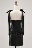 Sparkly Black Satin Rhinestones Tight Short Prom Dress