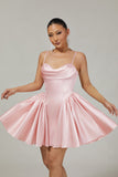 Sparkly Blush A Line Satin Short Cocktail Dress with Beading