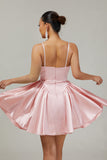 Sparkly Blush A Line Satin Short Cocktail Dress with Beading