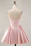 Sparkly Blush A Line Satin Short Cocktail Dress with Beading