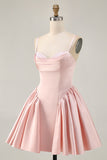 Sparkly Blush A Line Satin Short Cocktail Dress with Beading