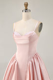 Sparkly Blush A Line Satin Short Cocktail Dress with Beading