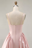 Sparkly Blush A Line Satin Short Cocktail Dress with Beading