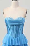 Fuchsia Ruffled Corset Sweetheart Short Prom Dress with Appliques