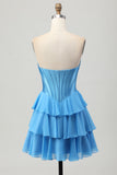 Fuchsia Ruffled Corset Sweetheart Short Prom Dress with Appliques