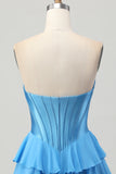 Fuchsia Ruffled Corset Sweetheart Short Prom Dress with Appliques