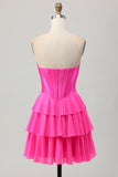 Fuchsia Ruffled Corset Sweetheart Short Prom Dress with Appliques