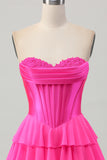 Fuchsia Ruffled Corset Sweetheart Short Prom Dress with Appliques
