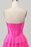Fuchsia Ruffled Corset Sweetheart Short Prom Dress with Appliques